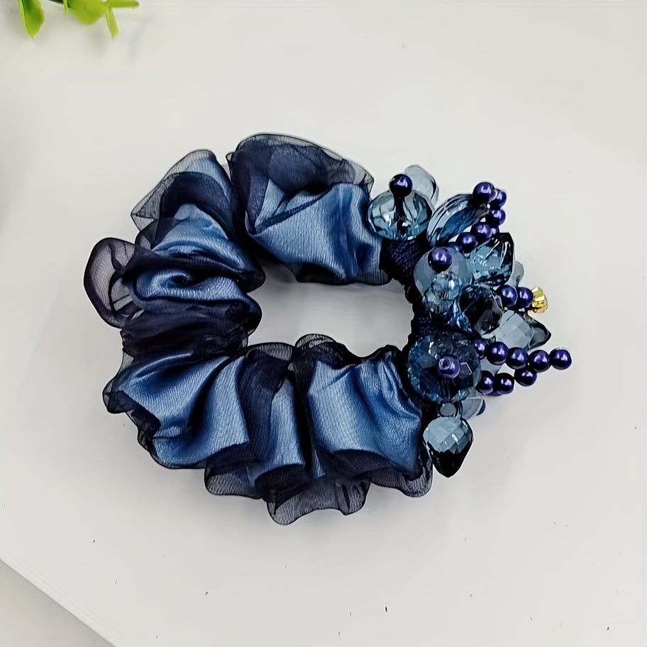 Crystal Beaded Scrunchies Organza Hair Tie Hair Accessories