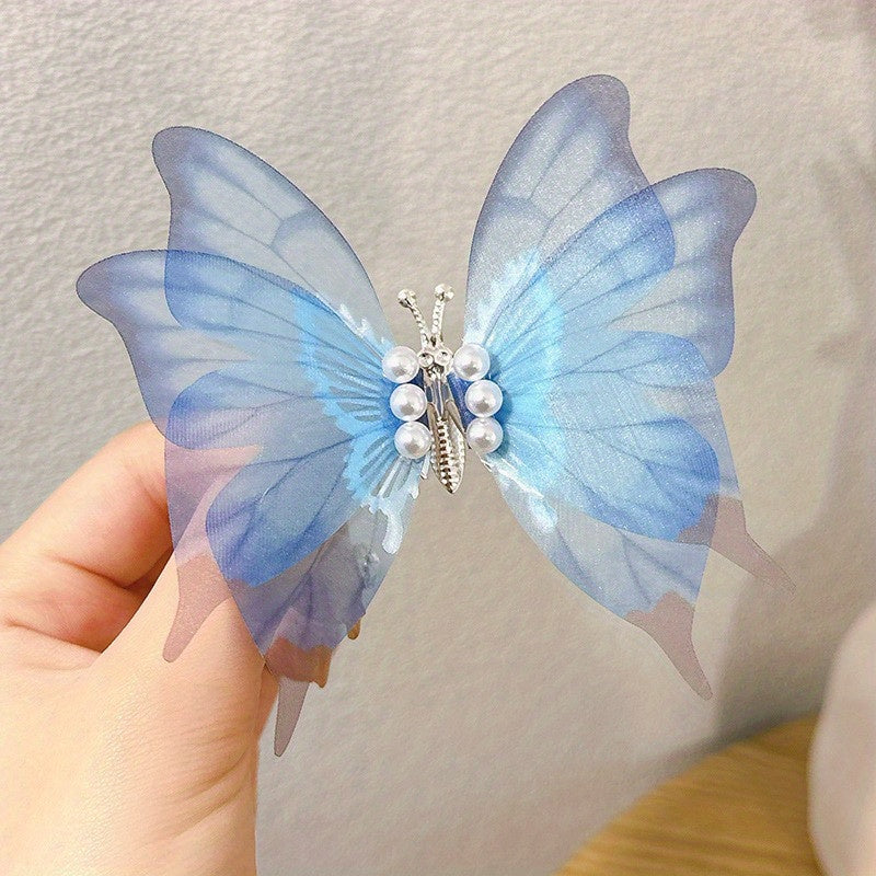 Gradient Butterfly Hair Clip Faux Pearl Non-slip Clip