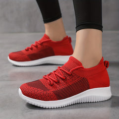 Women's Lace-up Knit Breathable Running Shoes Non-slip Mesh Sneakers