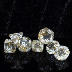 7pcs Acrylic Polyhedral Dice Set Yellow Confetti Monochrome Style for Role Play