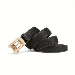 Men's Leather Cowhide Belt B Letter Buckle Adjustable Belt