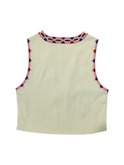 Flower Embroidered Open Front Vest Sleeveless Vest