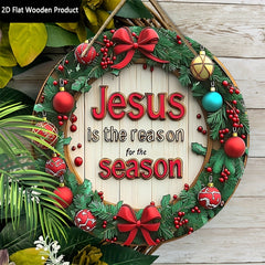 Jesus 2D Wood Christmas Bow Wreath for Garden & Wall Decor