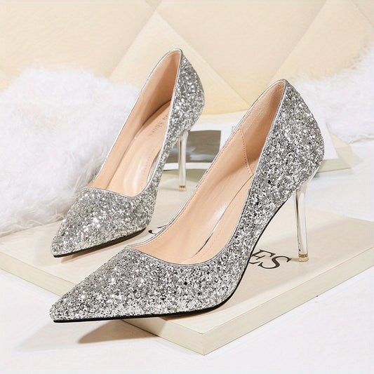 Women's Point Toe Stiletto Heel Sequins Party Shoes