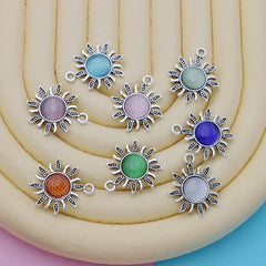 8pcs Silver Plated Sun Shape Charms for Jewelry Making DIY Craft