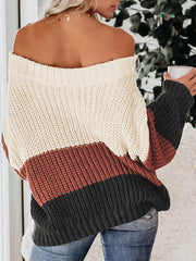  Colorblock Off Shoulder Sweater Long Sleeve Jumper