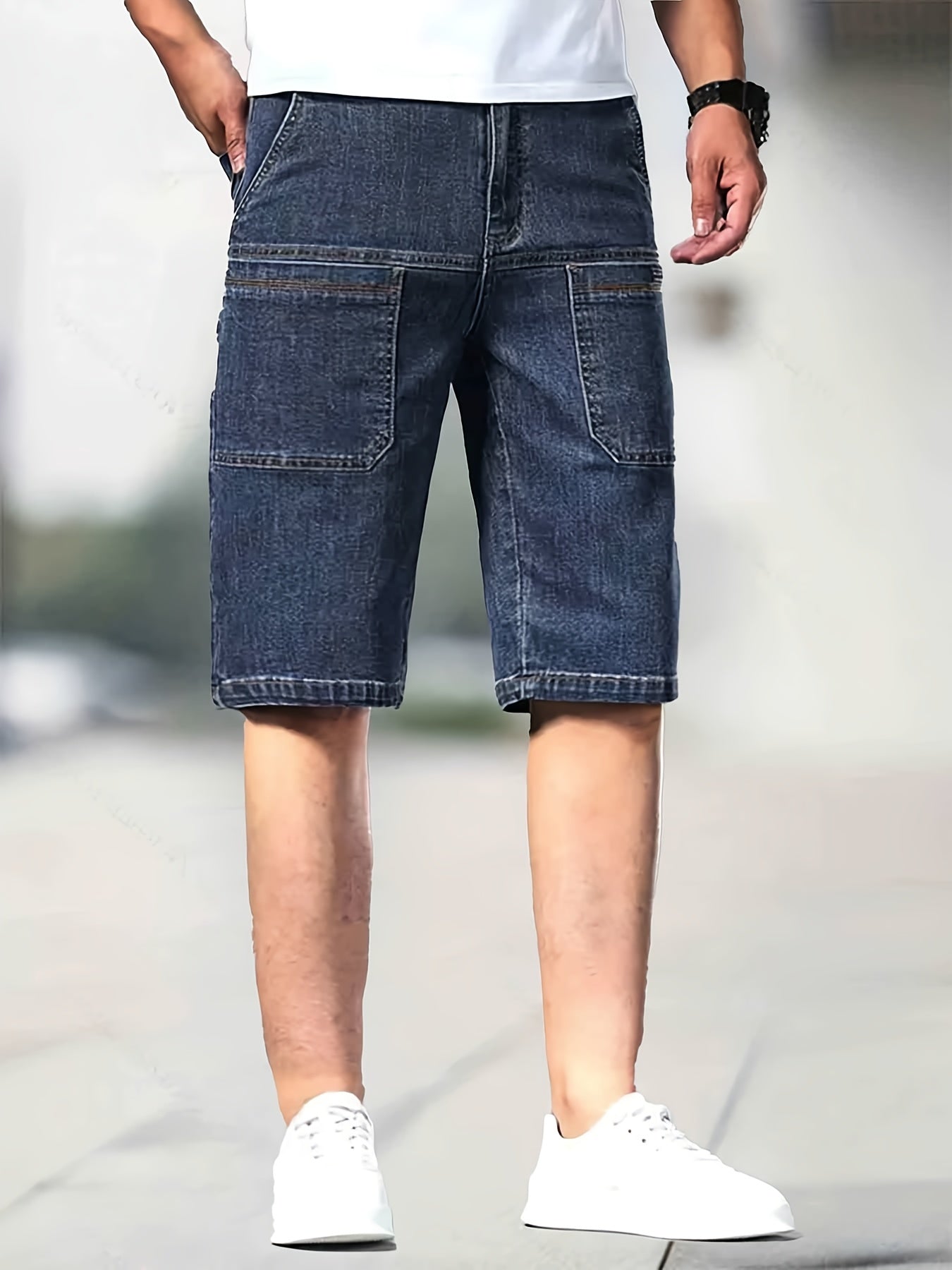 Stretch Distressed Denim Shorts Men's Casual Street Style