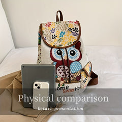Cat Pattern Flap Backpack Animal Print Bookbag For Students
