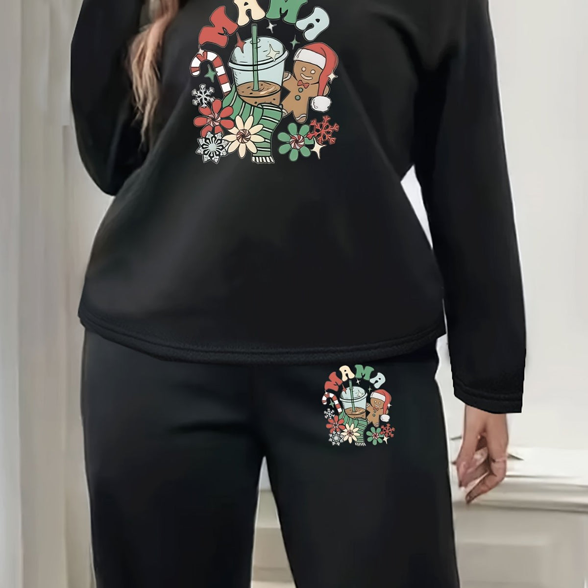  Christmas Lounge Set Women's Long Sleeve Top & Joggers Pajamas