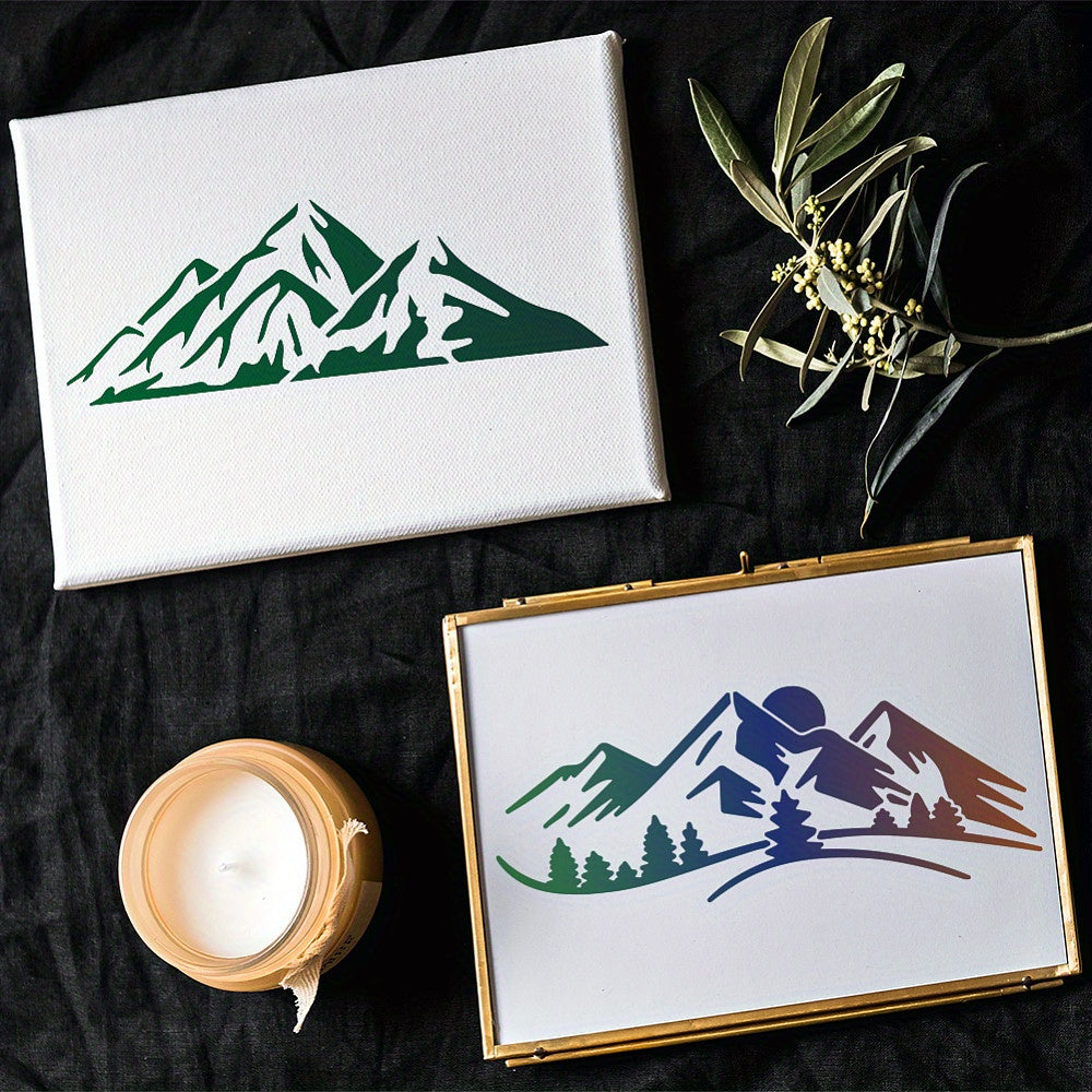 10 Mountain Stencils with Brush - Wood Wall Canvas Craft