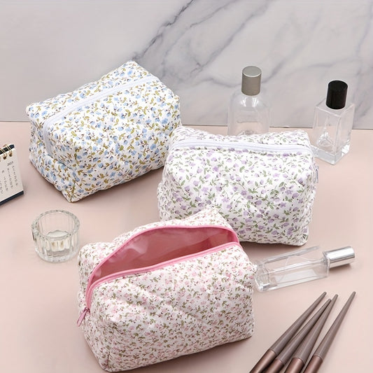 Floral Cotton Makeup Toiletry Bag Zippered Pouch