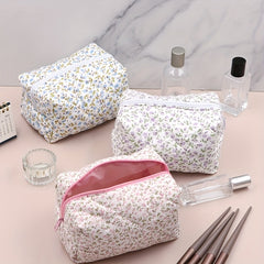 Floral Cotton Makeup Toiletry Bag Zippered Pouch