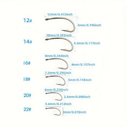 100pcs High Carbon Steel Fly Tying Hooks Barbed Curved Hooks Fly Fishing