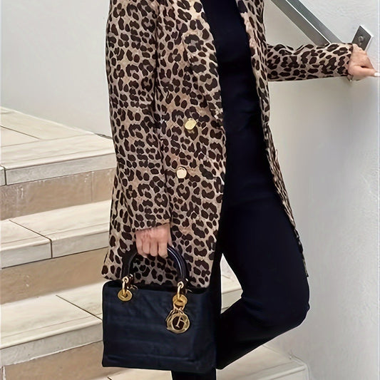  Leopard Print Long Sleeve Lapel Collar Blazer