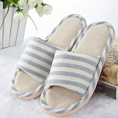 Men's Linen Striped Slides Lightweight Slippers for Indoor Outdoor Beach
