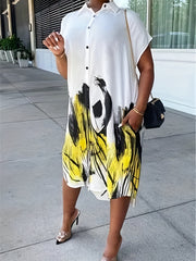  Art Strip Print Half Sleeve V Neck Dress