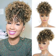 Kinky Curly Hair Afro Puff Ponytail with Bangs