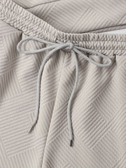  Textured Long Sleeve Top & Tie Waist Shorts Set