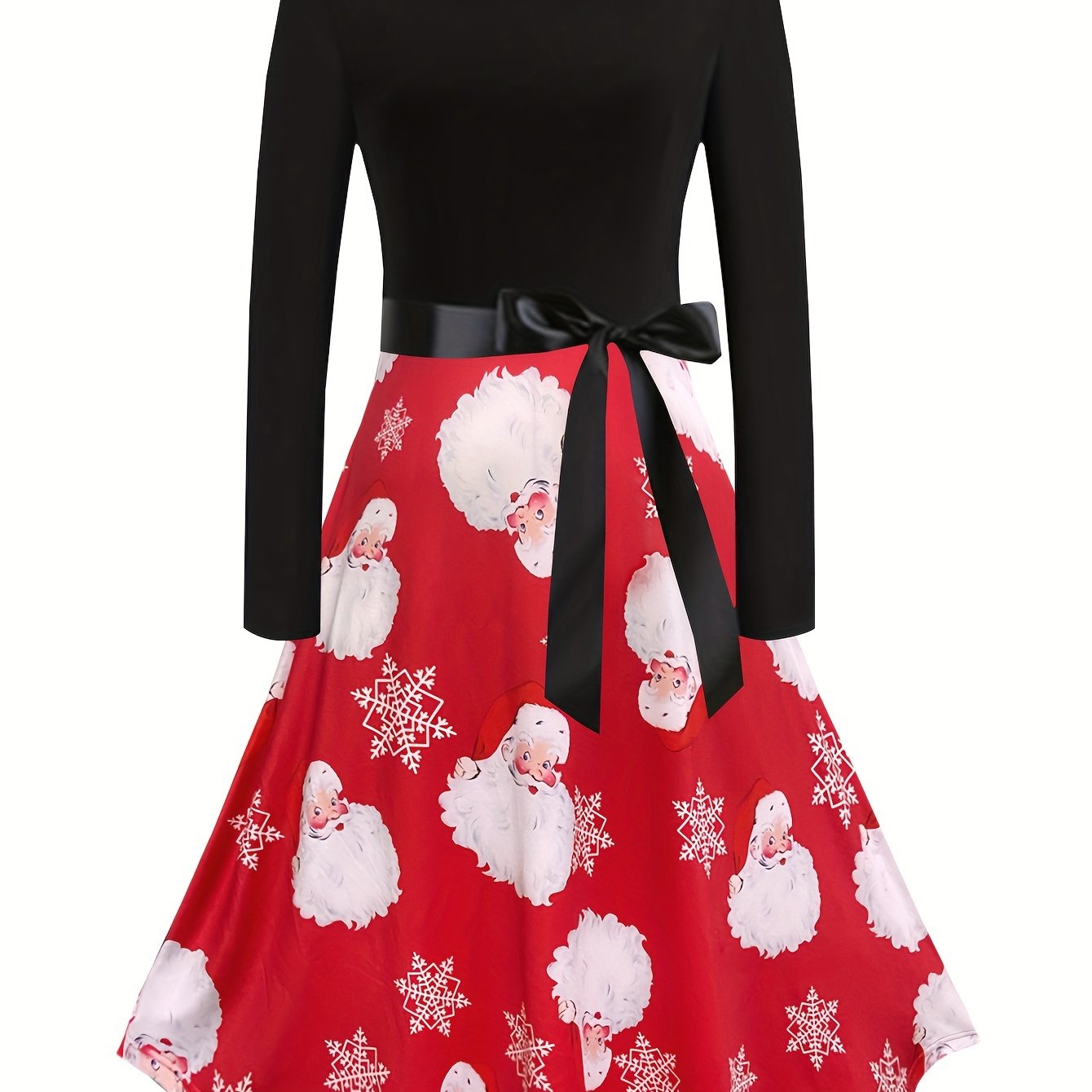  Santa Claus & Snowflake Print A line Dress