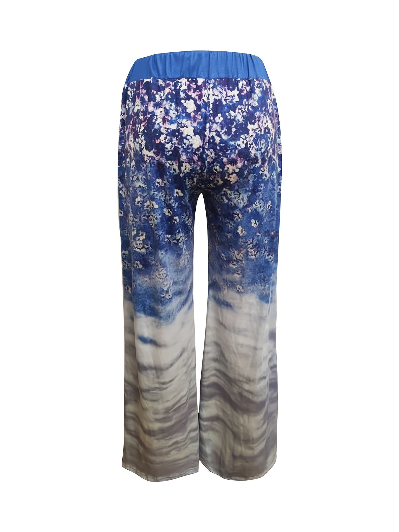 Women's Plus Floral & Ombre Print Drawstring Wide Leg Pants