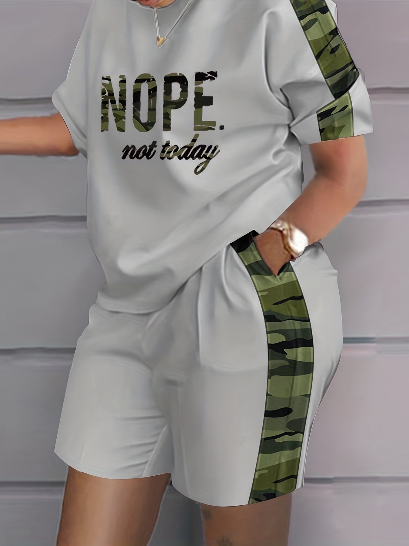  Letter Print Tee & Shorts 2 Piece Set