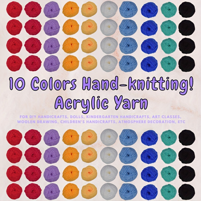 10pcs Solid Yarn In 10 Colors For Knitting Crocheting Weaving 25g