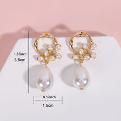 Vintage Flower & Faux Pearl Earrings 14K Plated Rhinestones 1 Pair