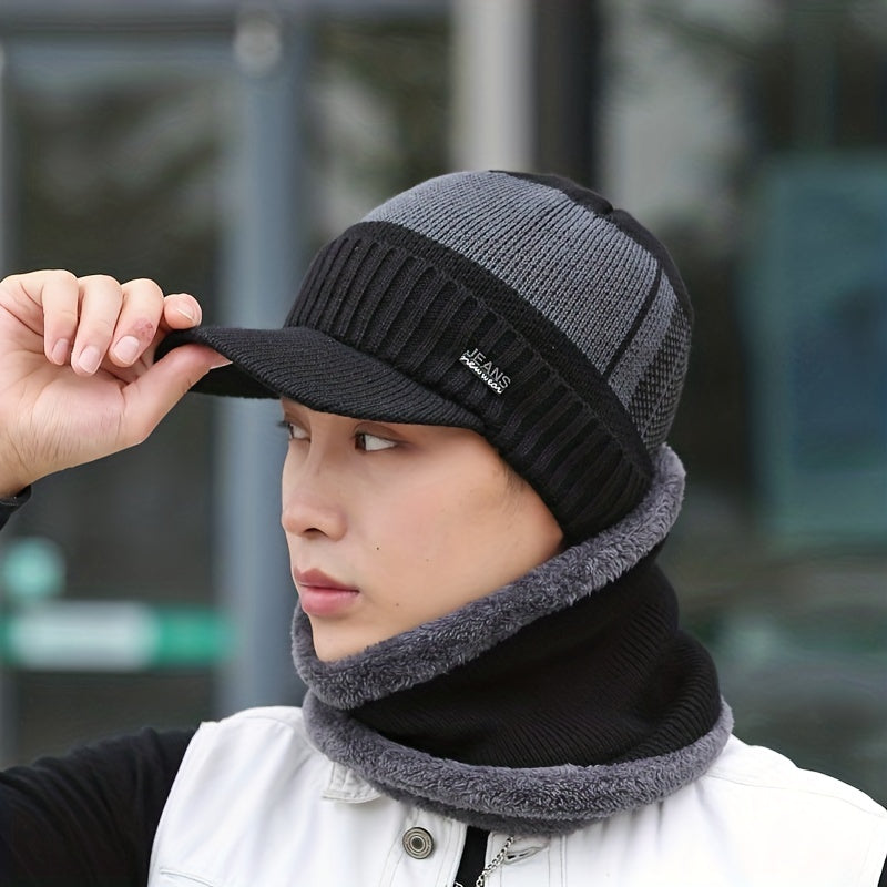Winter Fleece Knitted Beanie & Windproof Neck Protector