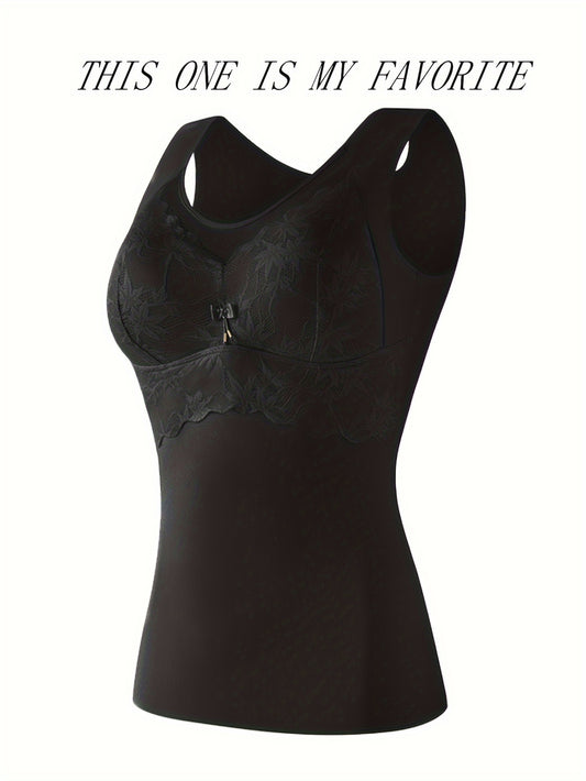 Lace Thermal Tank Top Crew Neck Sleeveless Women's Lingerie