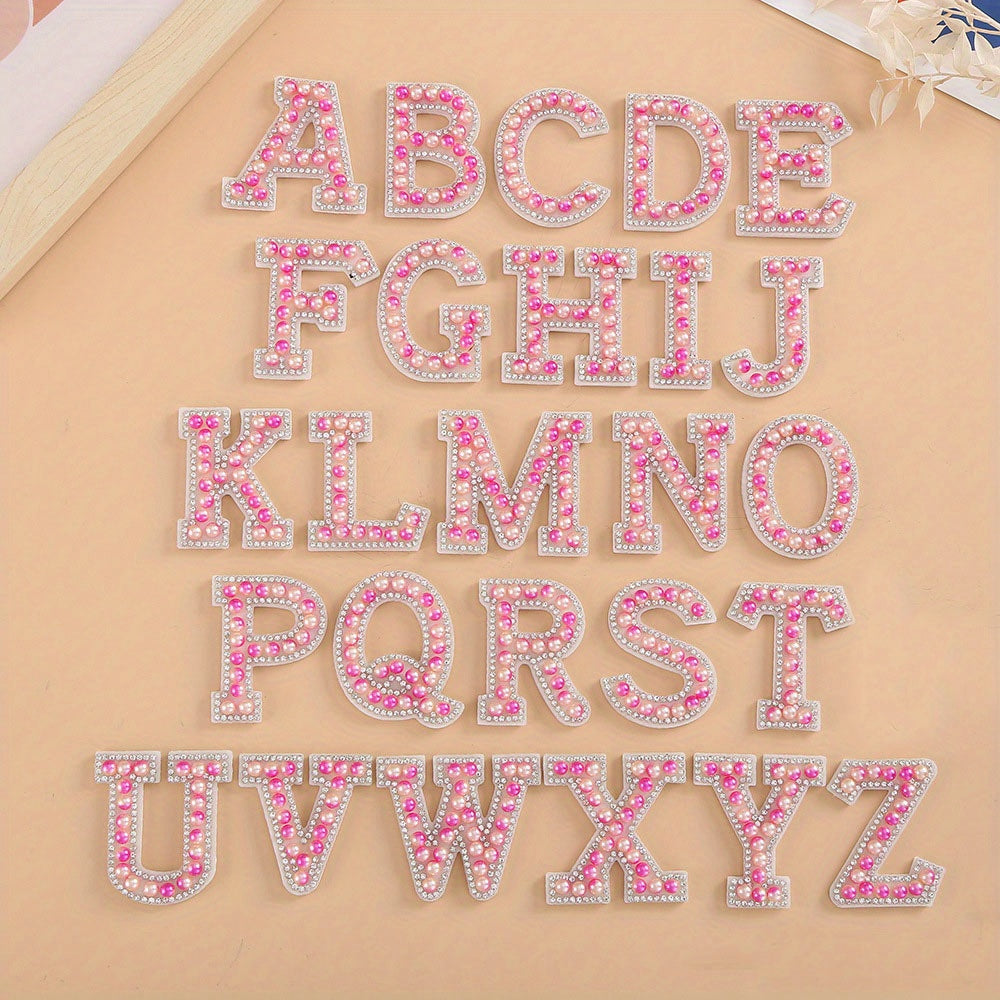 26pcs Pearl Rhinestone Letter Shape Patches DIY Clothing Accessories