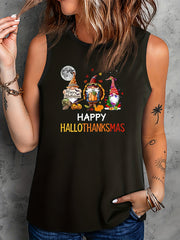  Gnomes & Bat Print Round Neck Tank Top