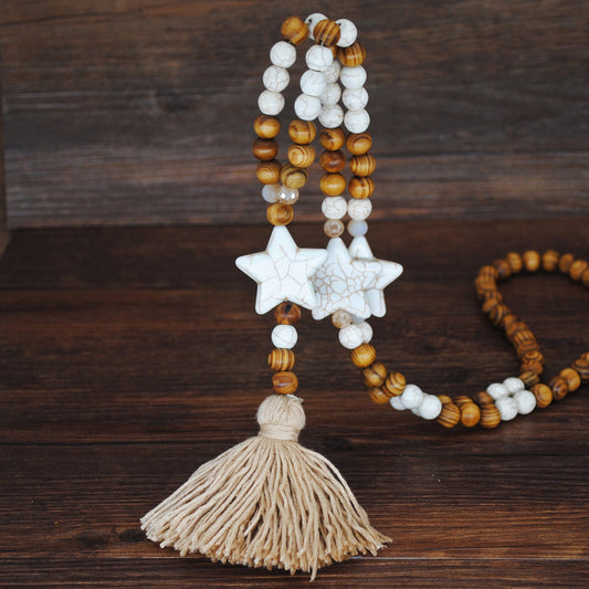 Tassel Bead Long Necklace Star Pendant Women's Accessories