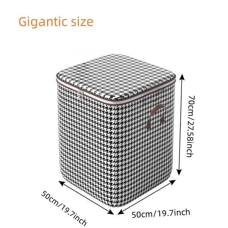 Large Capacity Houndstooth Storage Box Lightweight Zipper Organizer