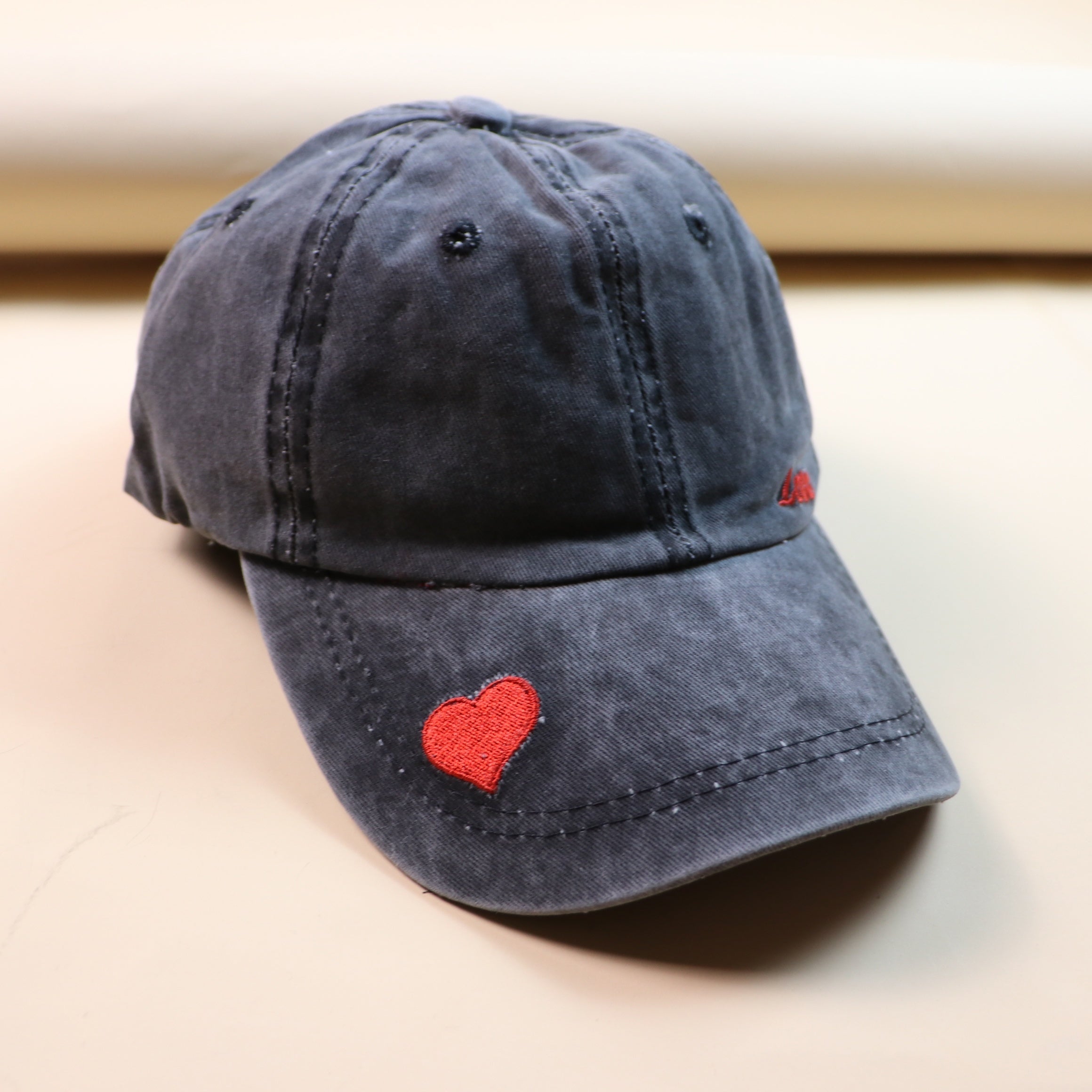 Red Love Embroidery Distressed Baseball Cap
