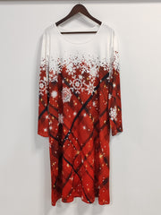 Women's Plus Snowflake & Plaid Long Sleeve Dress with Pockets