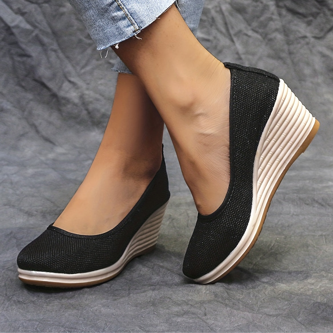 Women's Mesh Wedge Shoes Soft Sole Slip On Linen Heels