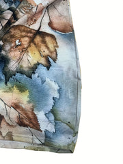  Leaf Print Long Sleeve Round Neck Mini Dress
