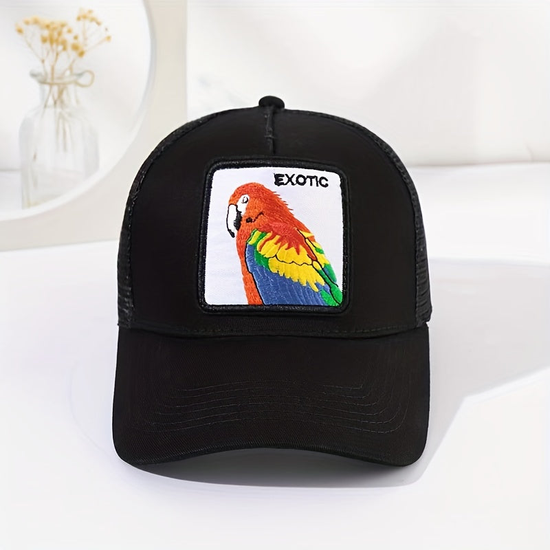 Parrot Embroidery Baseball Cap Summer Mesh Breathable Sun Hat Outdoor Casual