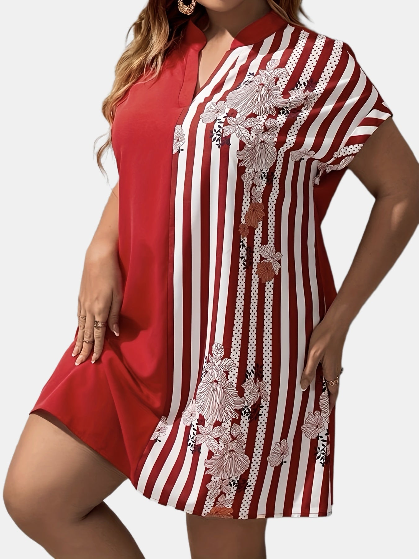  Women's Striped Floral Patchwork Dress