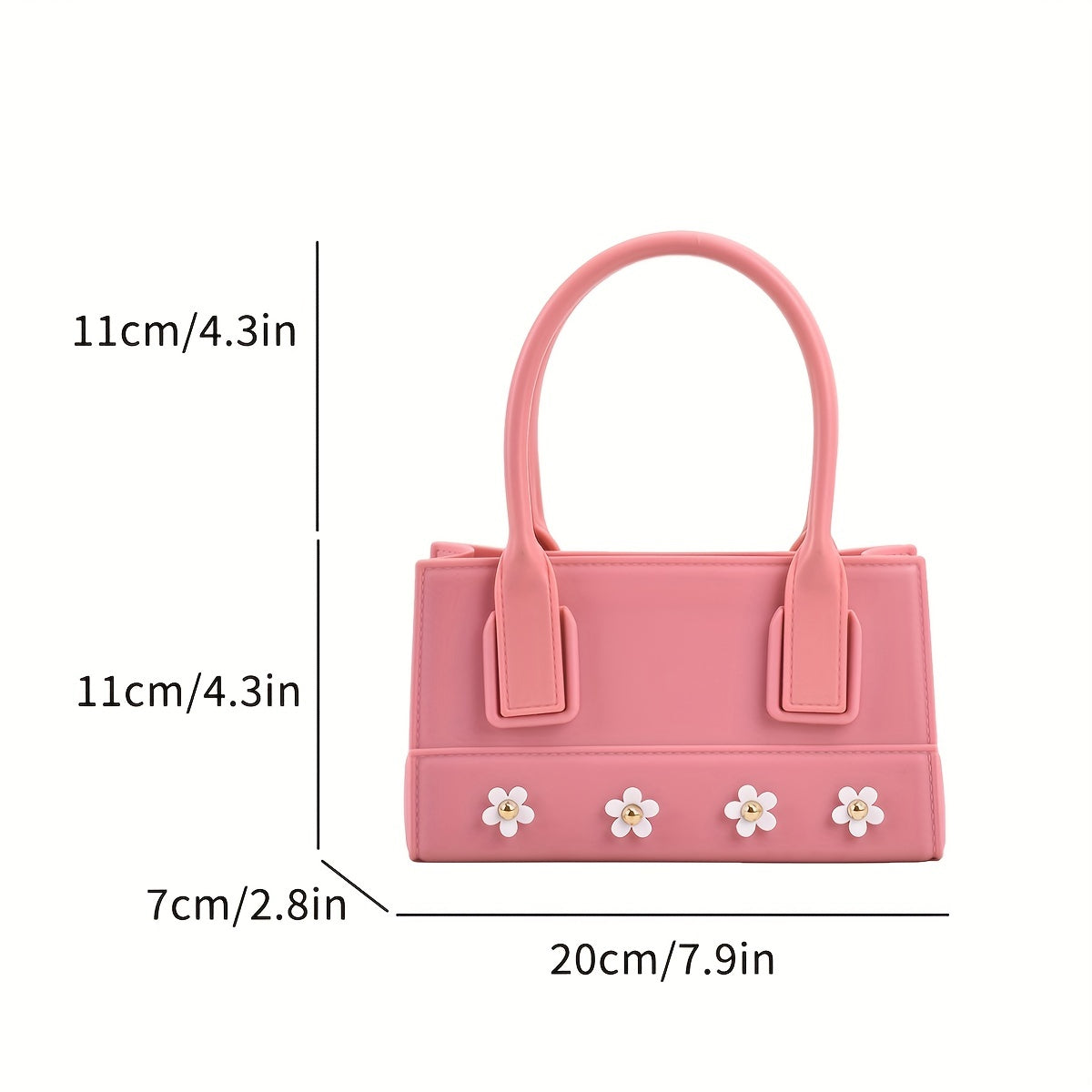 Flower Top Handle Satchel Handbag PU Leather Purse Lipstick Bag