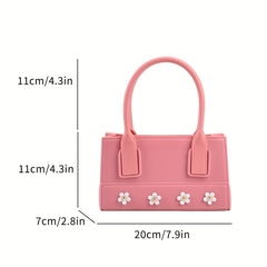Flower Top Handle Satchel Handbag PU Leather Purse Lipstick Bag