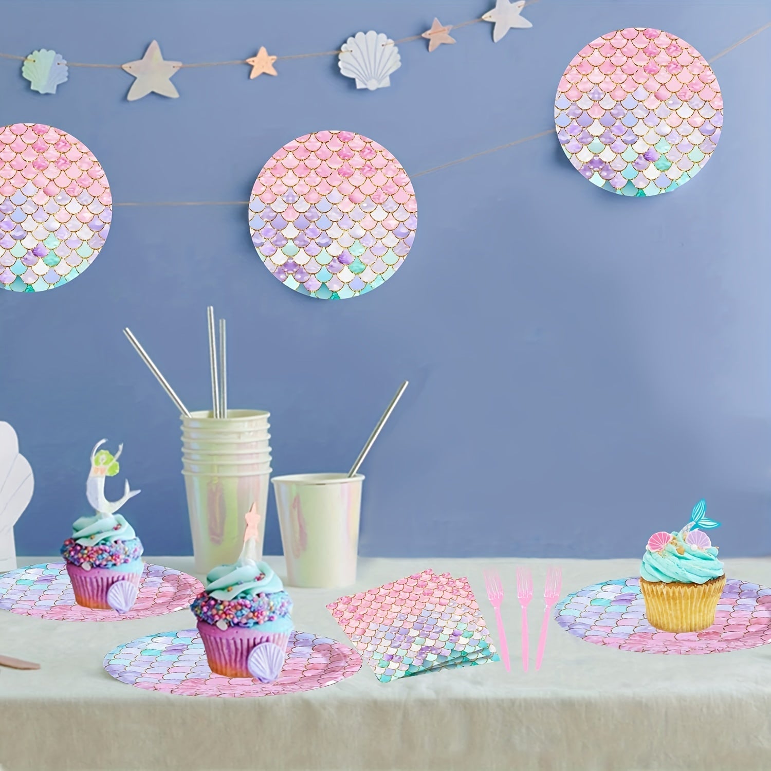 50pcs Mermaid Party Decorations Plates And Napkins Sets Ocean Theme