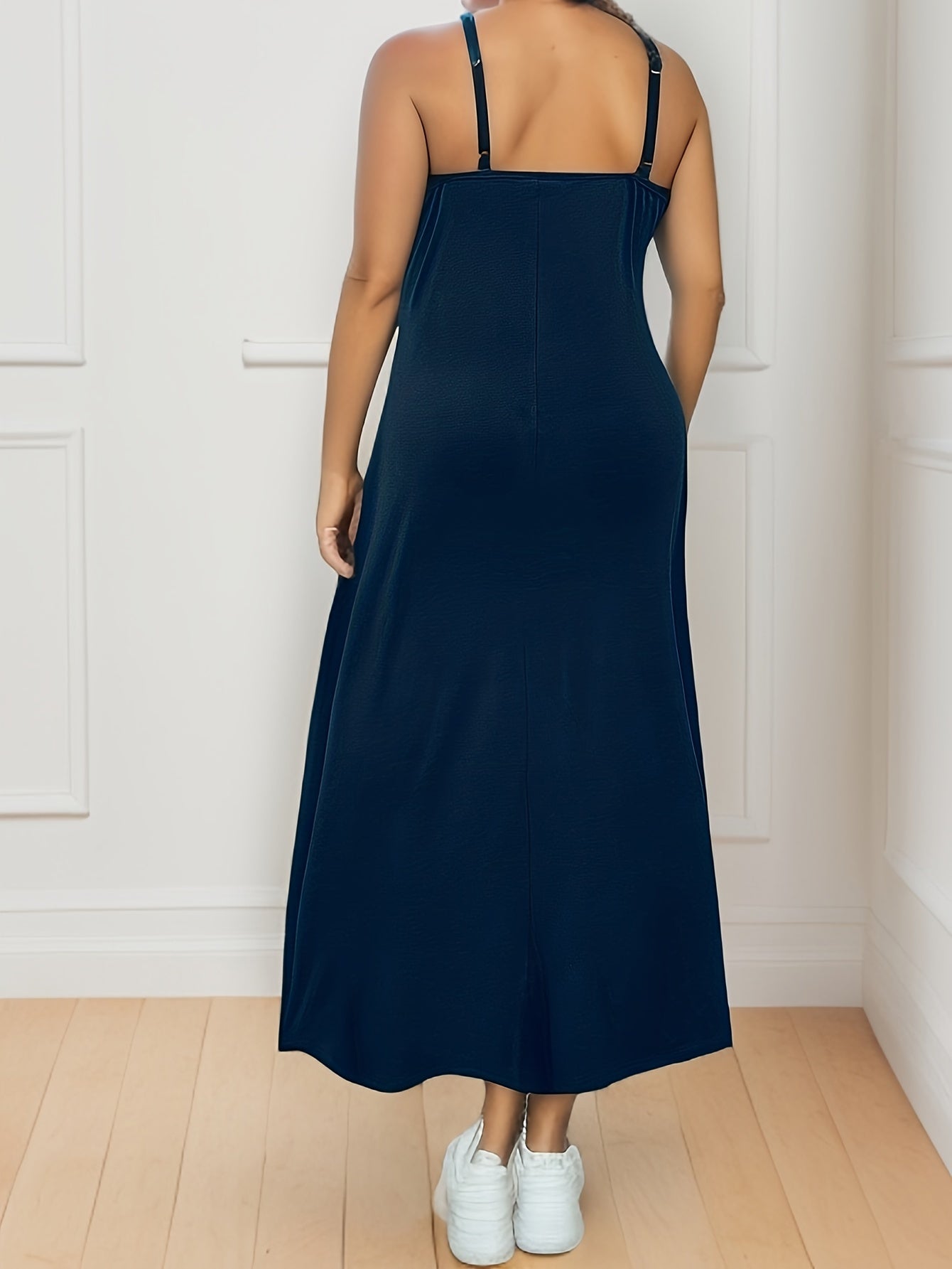  Solid V Neck Spaghetti Strap Maxi Cami Dress