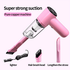 Pink Vehicle Vacuum Cleaner High Power Wet Dry Cleaning Portable Mini Handheld