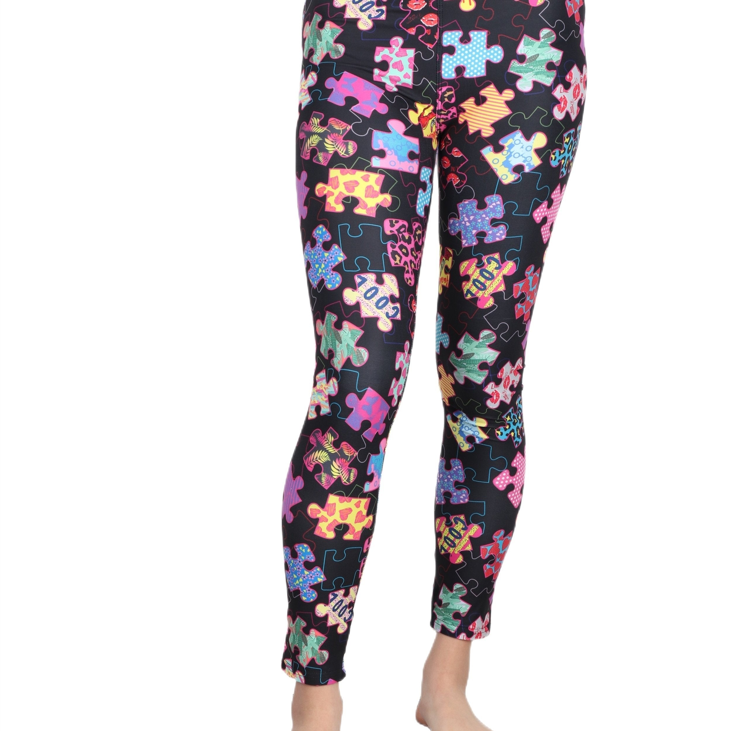 Jigsaws Print Skinny Leggings Stretchy Women's Casual Leggings