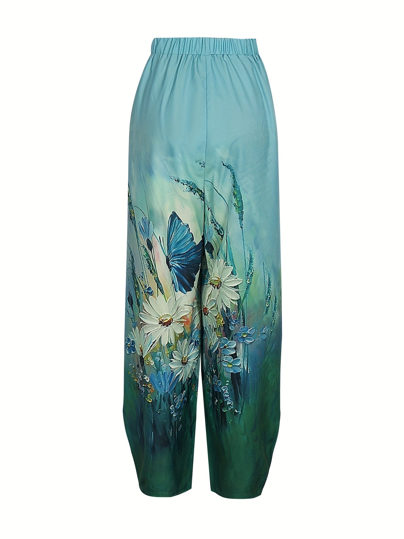 Women's Plus Floral Painting Print High Rise Pants