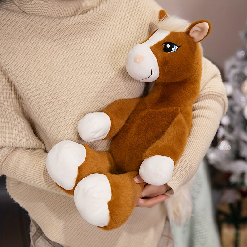Cartoon Horse Plush Toy 8.66in Khaki Light Brown Dark Brown Soft Textured