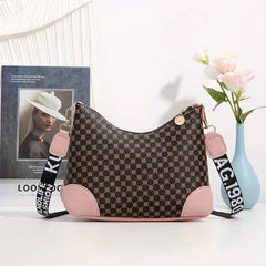 Geometric Pattern Shoulder Bag Zipper Crossbody Portable Storage