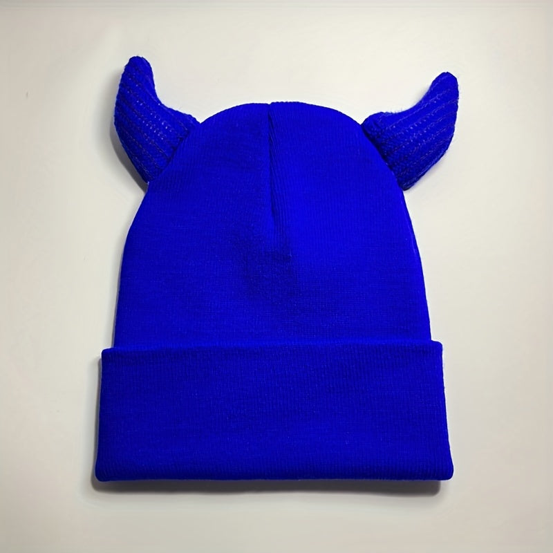 Y2K Solid Knitted Hat Halloween Hat Cow Horn Knitted Hat Unisex