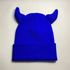 Y2K Solid Knitted Hat Halloween Hat Cow Horn Knitted Hat Unisex